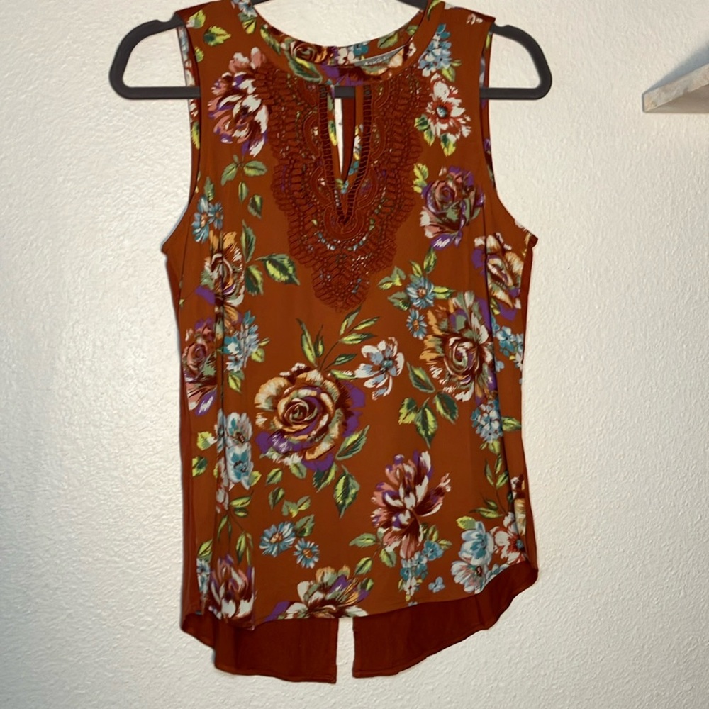 Daniel Rainn Rust Floral Sleeveless top PS NWT work shirt‎ dress formal spring